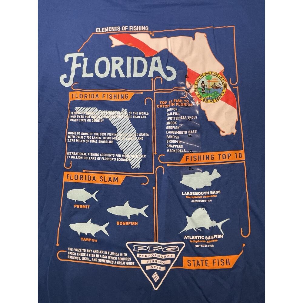Columbia PFG Men’s T Shirt XL Short Sleeve Florida Fishing Blue UF Gators NWT